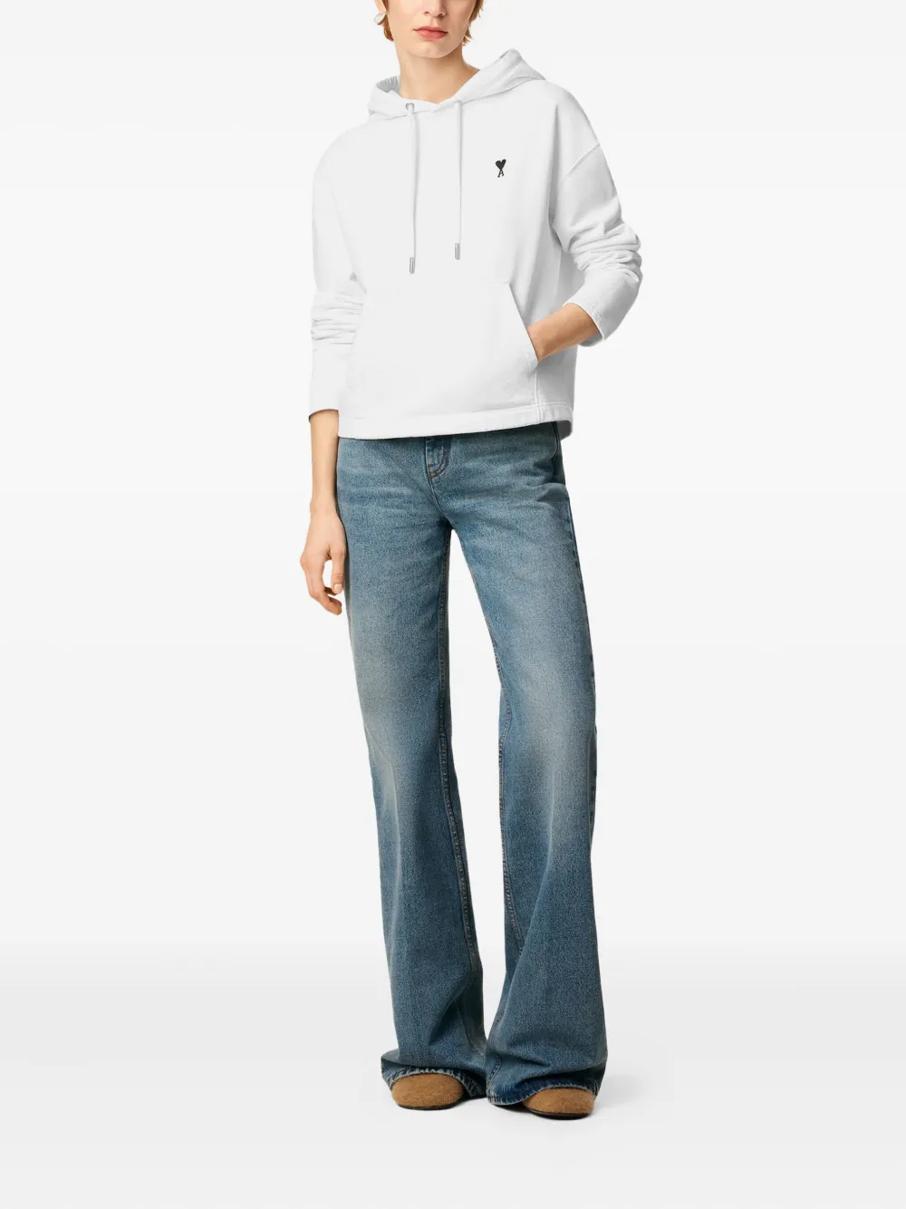 AMI Paris heart-embroidered cotton-fleece hoodie | Hoodies | Image 2