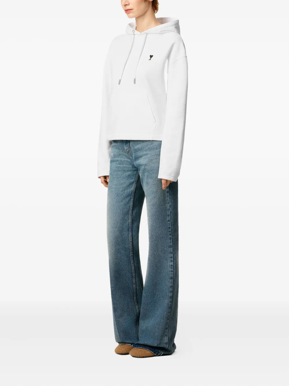 AMI Paris Katoenen fleece hoodie met geborduurd hart Wit