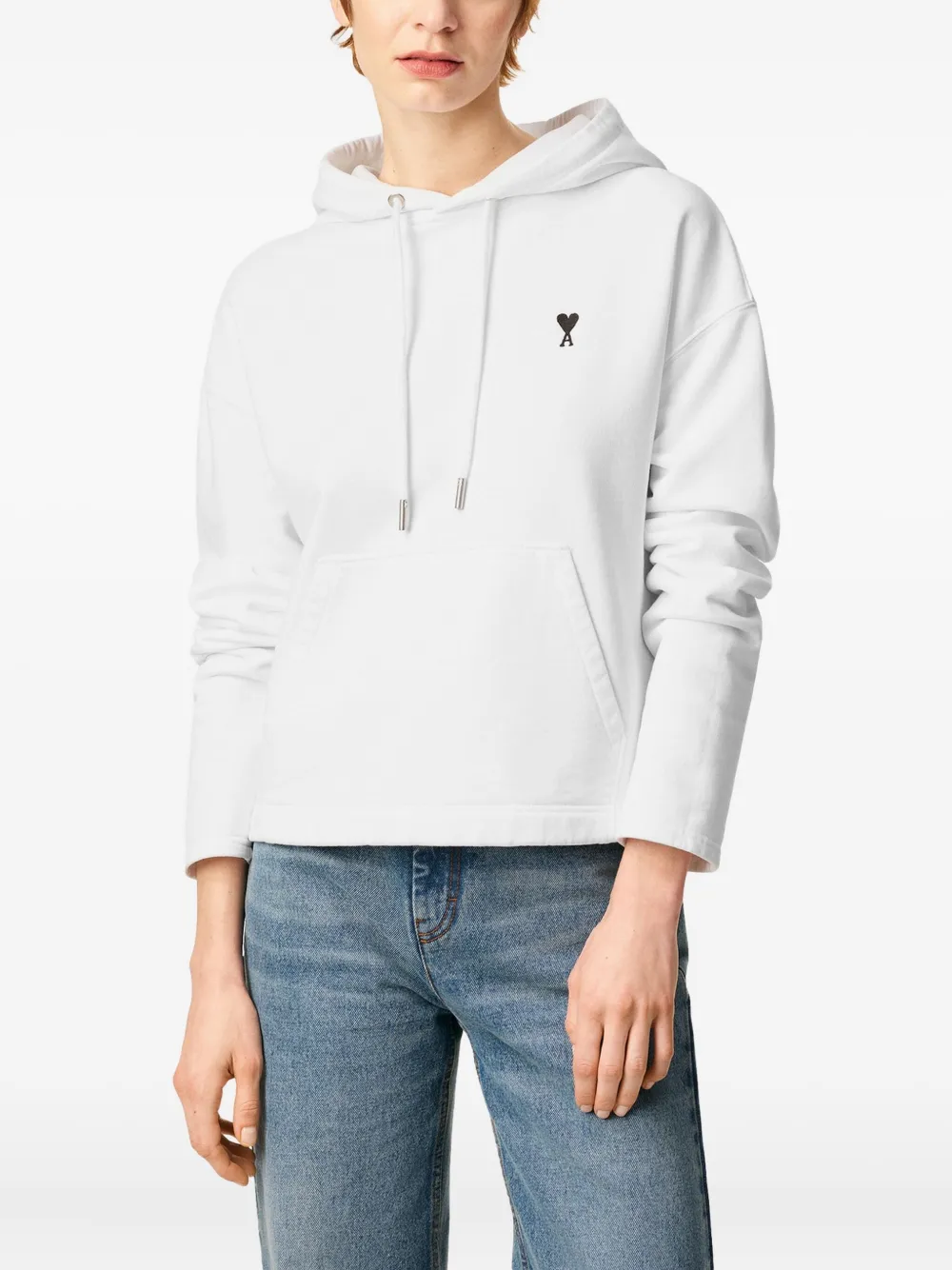 AMI Paris Katoenen fleece hoodie met geborduurd hart Wit