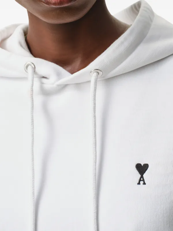 AMI Paris Cotton Ami De Coeur Cropped Hoodie | White | FARFETCH CA