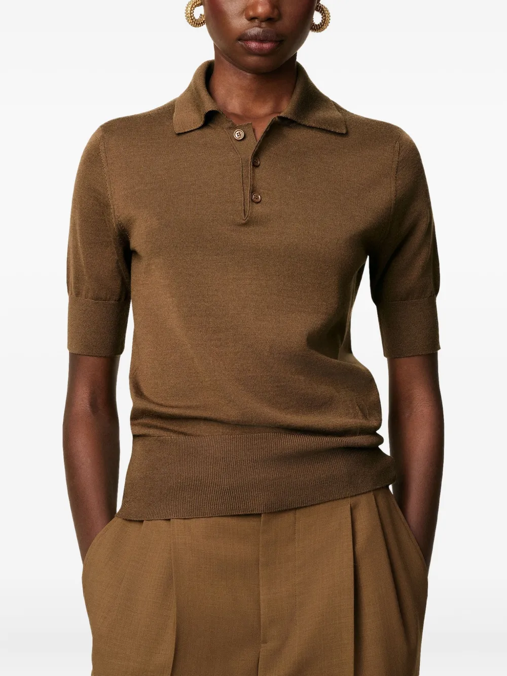 AMI Paris Gebreid poloshirt Bruin