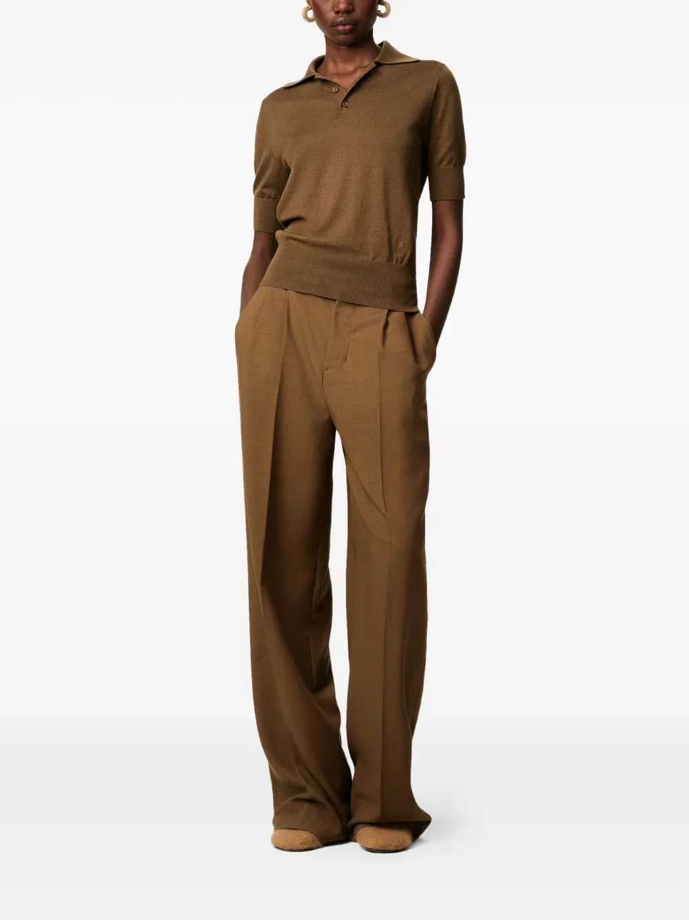 AMI Paris Gebreid poloshirt Bruin