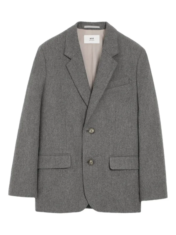 Ami Paris Single-breasted Wool Jacket in Grey