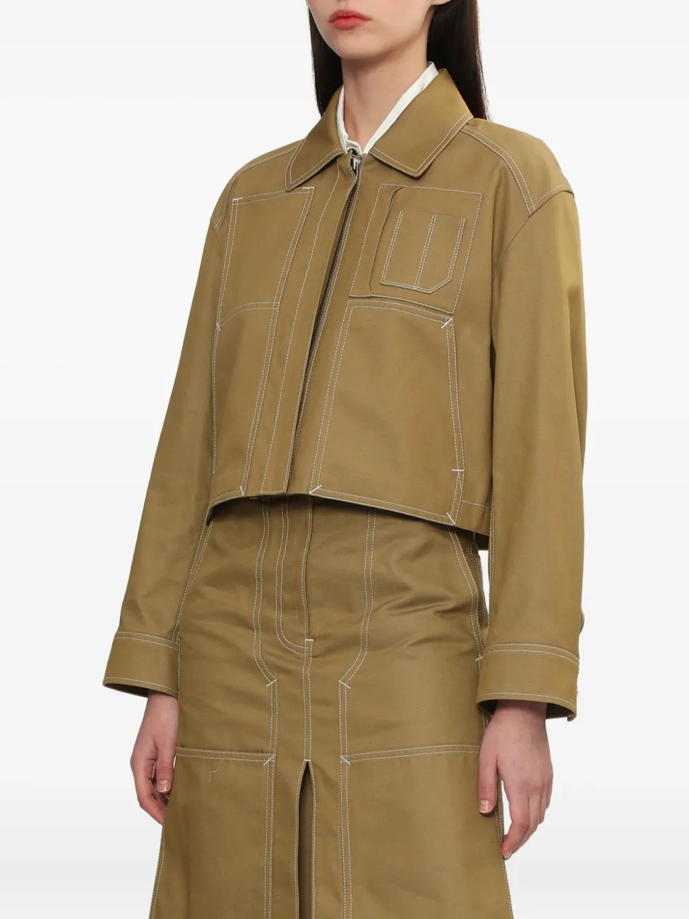 Juun.J Cropped jack met contrasterende stiksels Beige