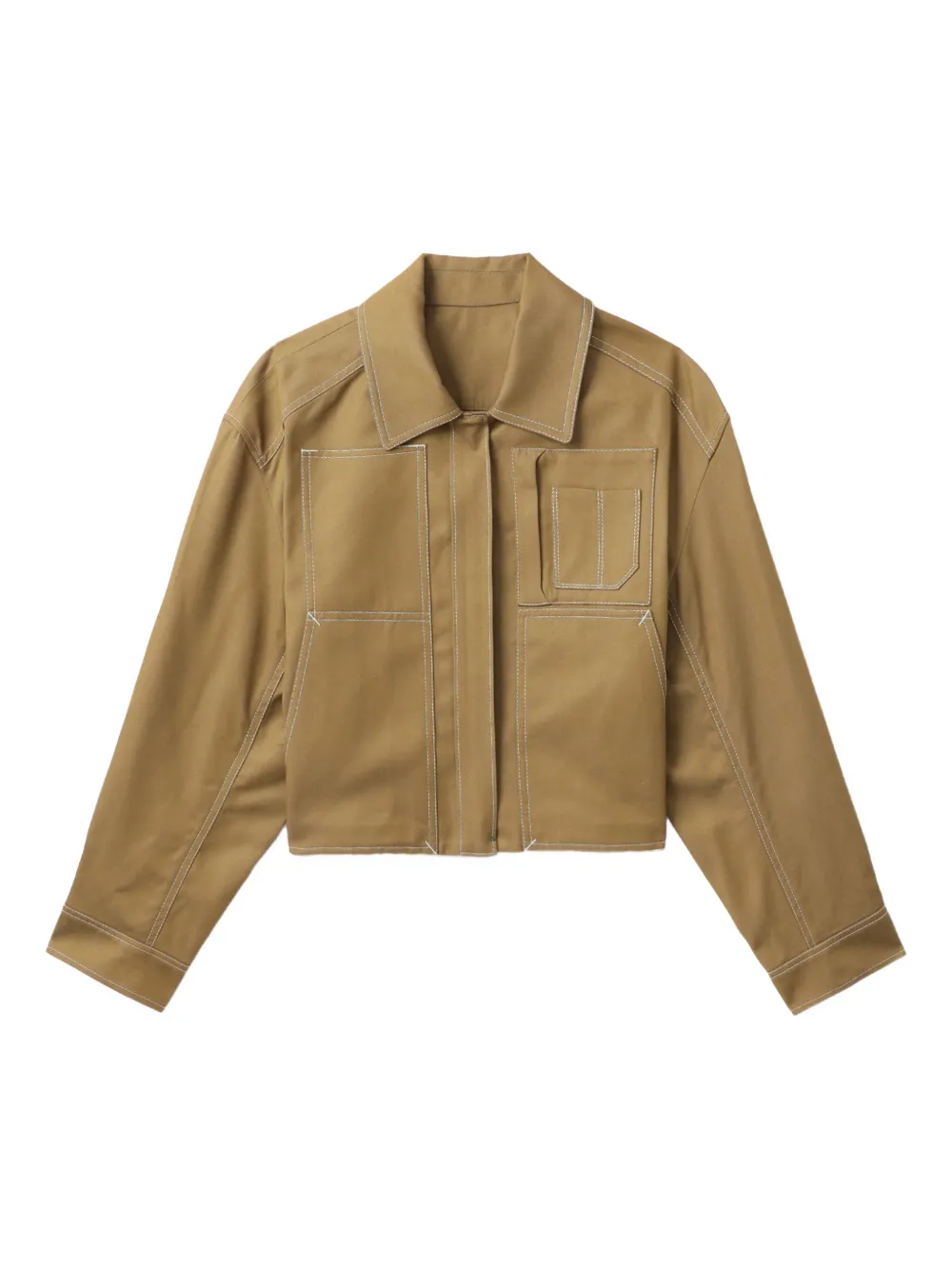 Juun.J contrast-stitch cropped jacket Beige