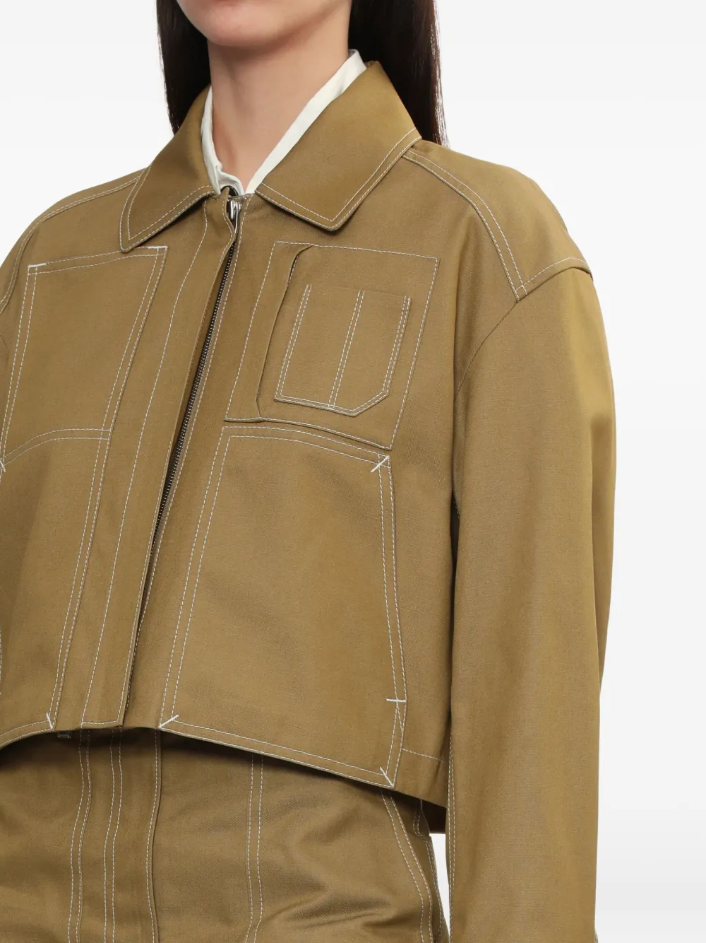 Juun.J Cropped jack met contrasterende stiksels Beige