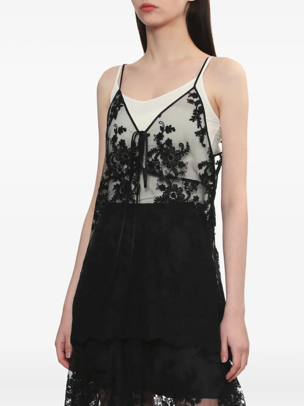 Juun.J Tanktop met bloemenkant Zwart