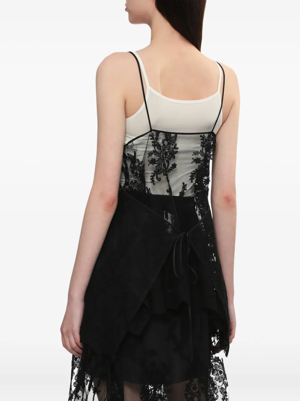 Juun.J Tanktop met bloemenkant Zwart
