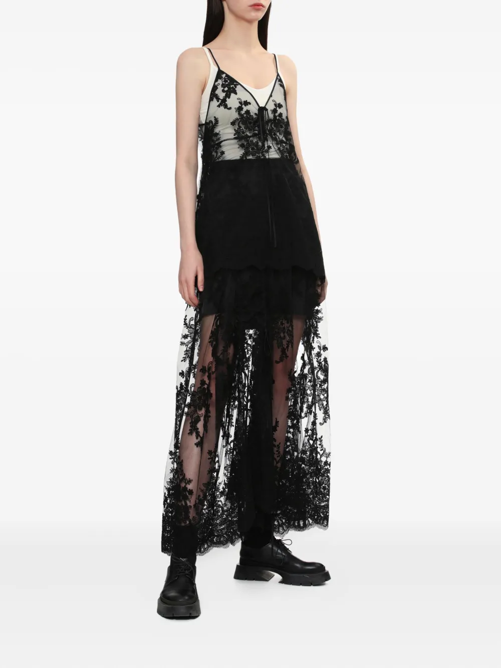 Juun.J Tanktop met bloemenkant Zwart