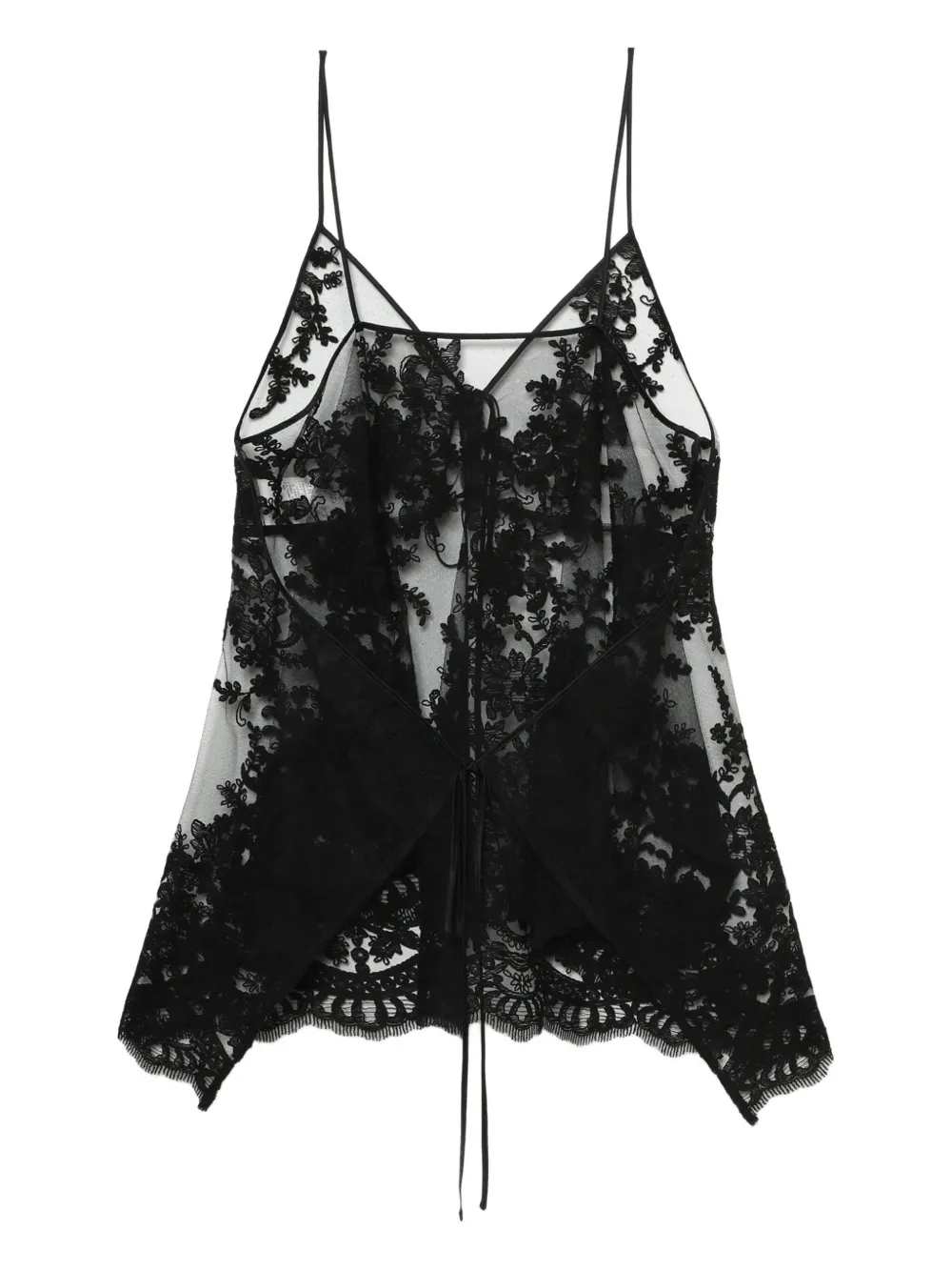 Juun.J Tanktop met bloemenkant Zwart