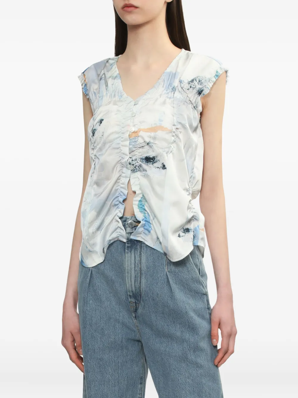 Low Classic Top met print en ruches Blauw