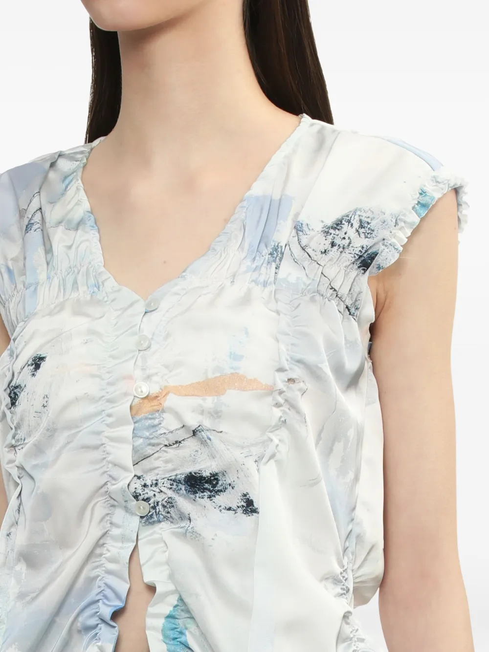 Low Classic Top met print en ruches Blauw