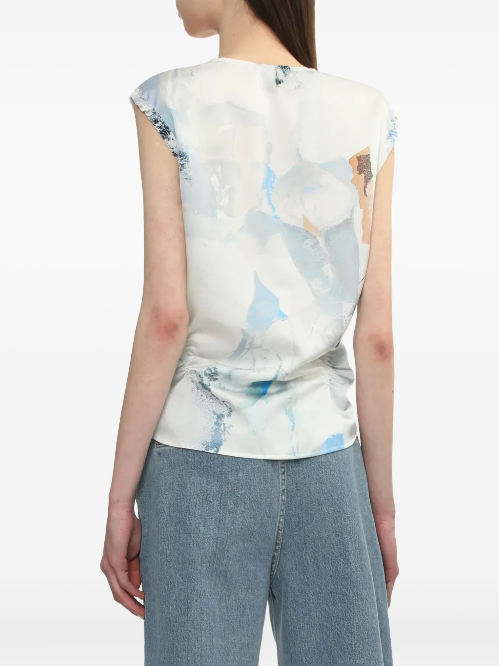 Low Classic Top met print en ruches Blauw
