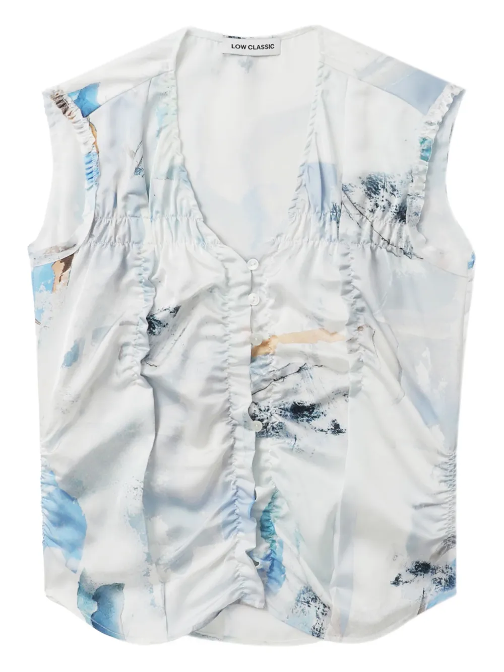 Low Classic ruffled printed top Blauw