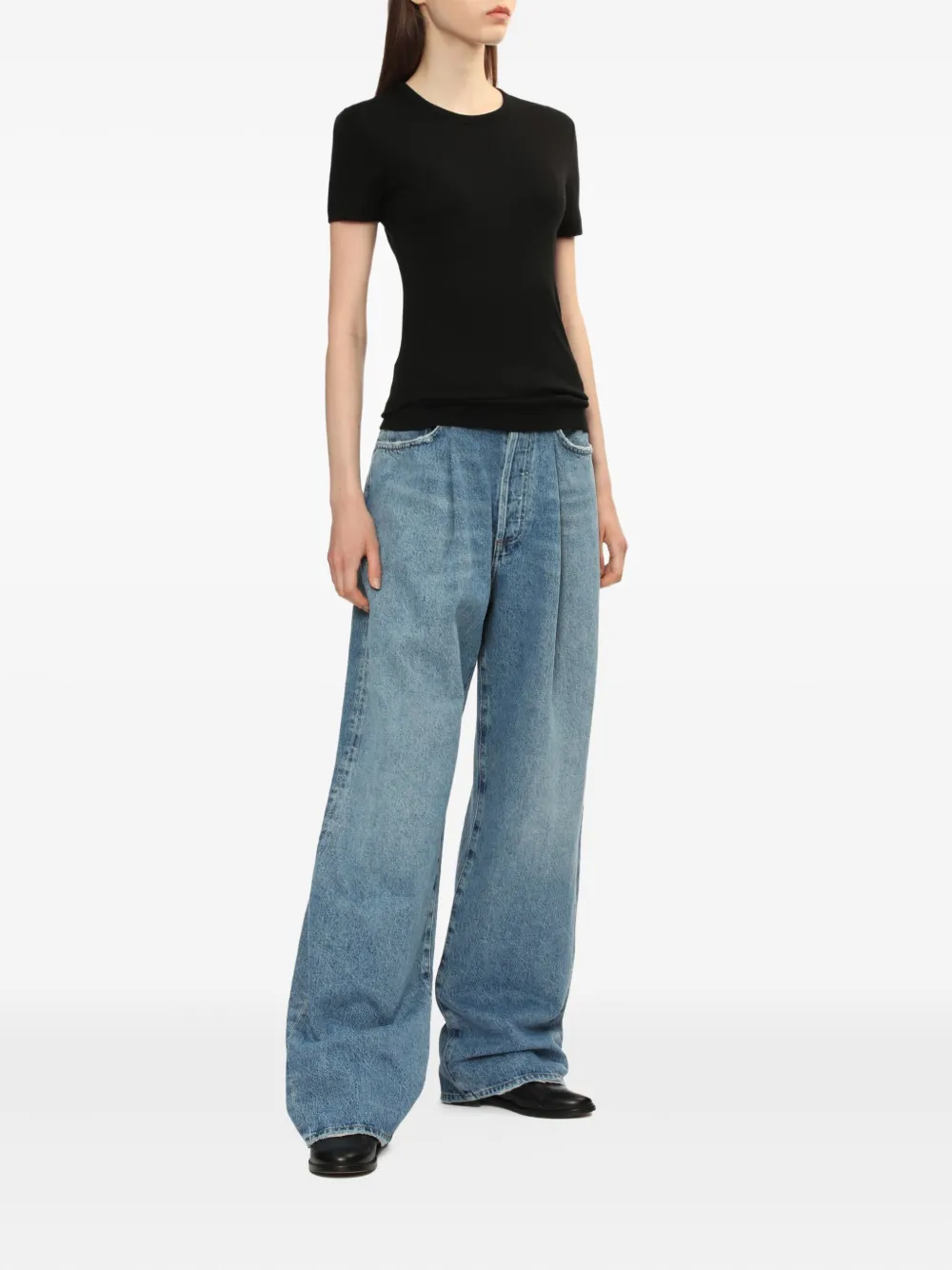 Helmut Lang Top met ronde hals en korte mouwen Zwart