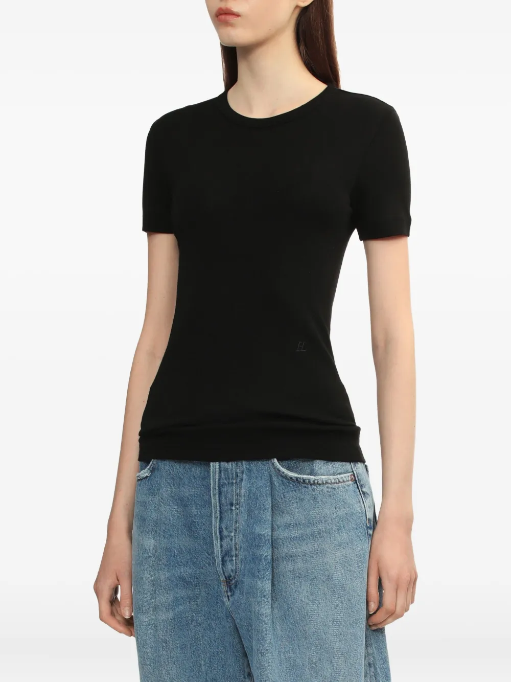Helmut Lang Top met ronde hals en korte mouwen Zwart