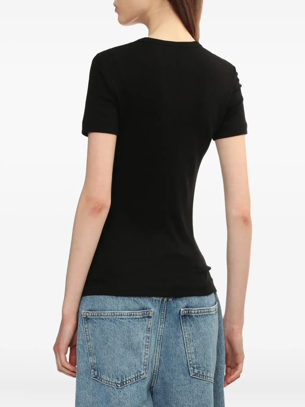 Helmut Lang Top met ronde hals en korte mouwen Zwart