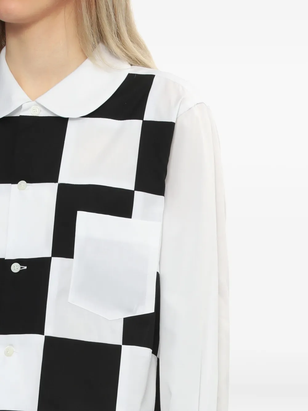 Comme Des Garçons Comme Des Garçons Geruite blouse met Peter Pan-kraag Wit