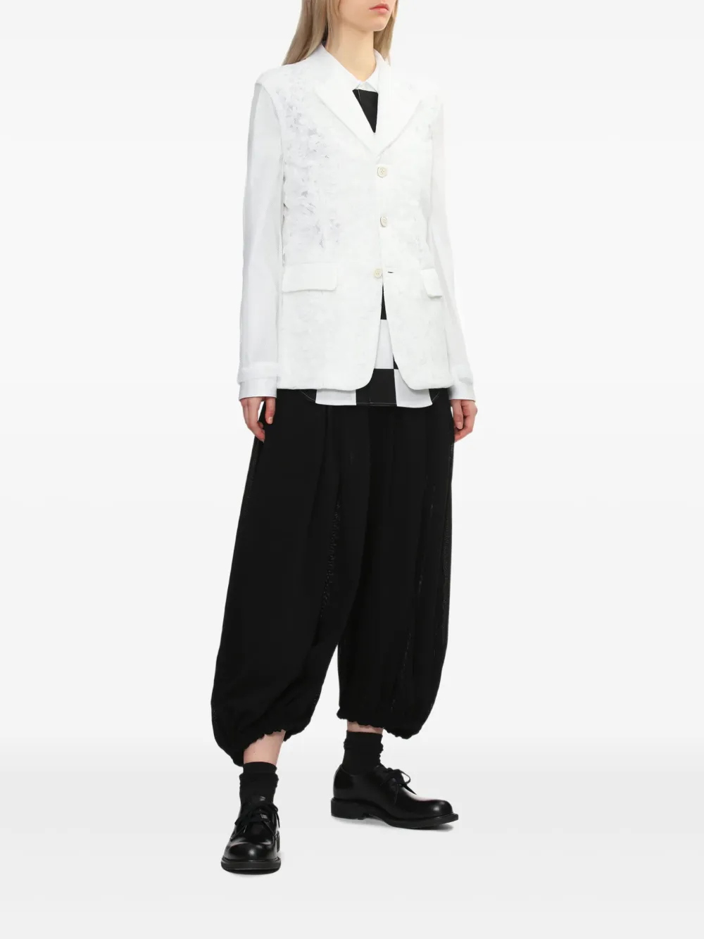 Comme Des Garçons Comme Des Garçons Geruite blouse met Peter Pan-kraag Wit