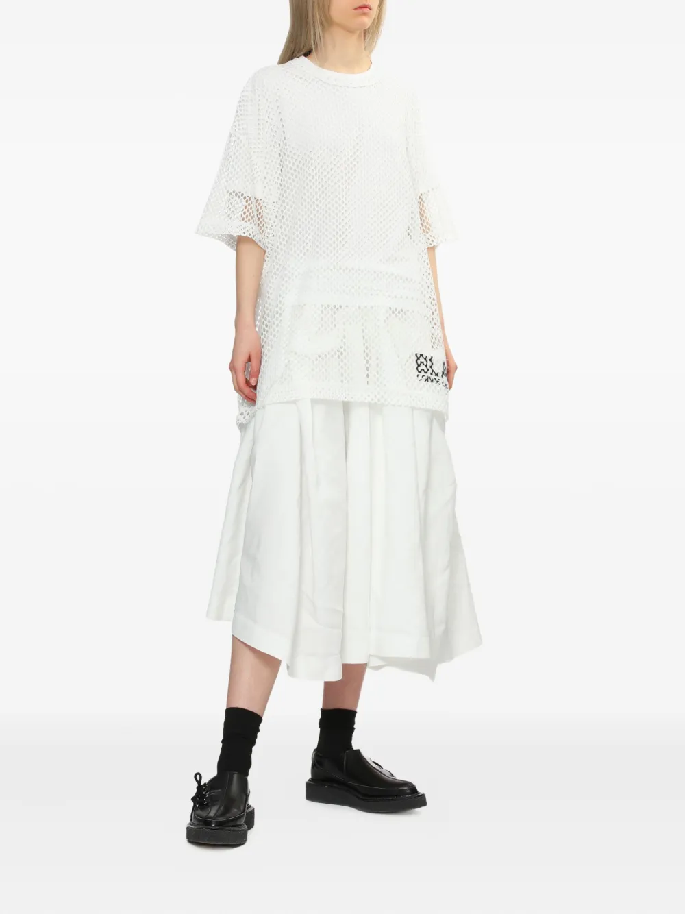 Black Comme Des Garçons Mesh-panel T-shirt In White