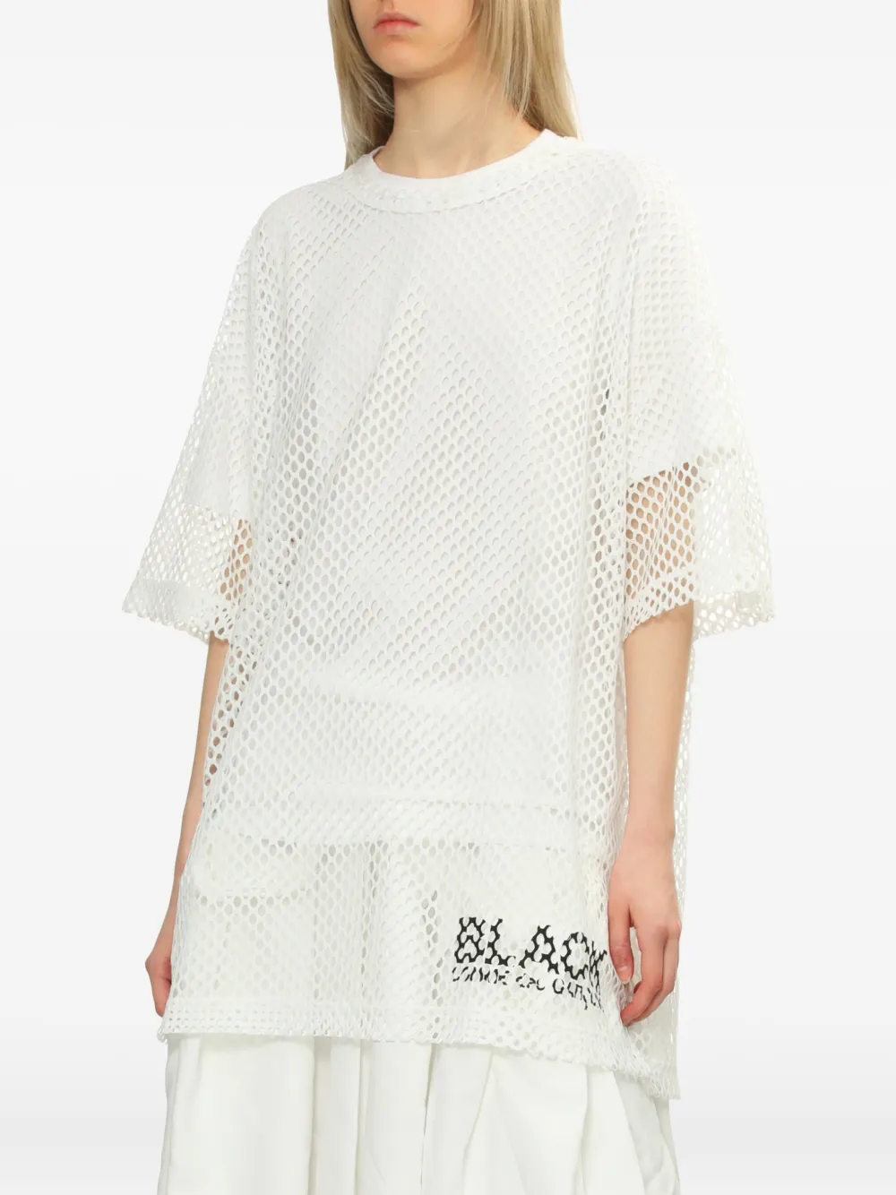 Black Comme Des Garçons Mesh-panel T-shirt In White
