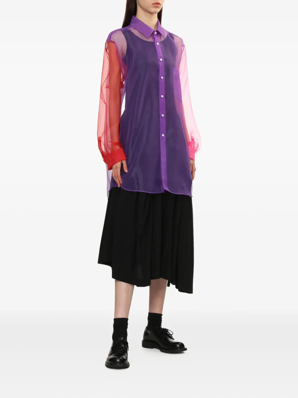 Comme Des Garçons Doorzichtige blouse met colourblocking Paars