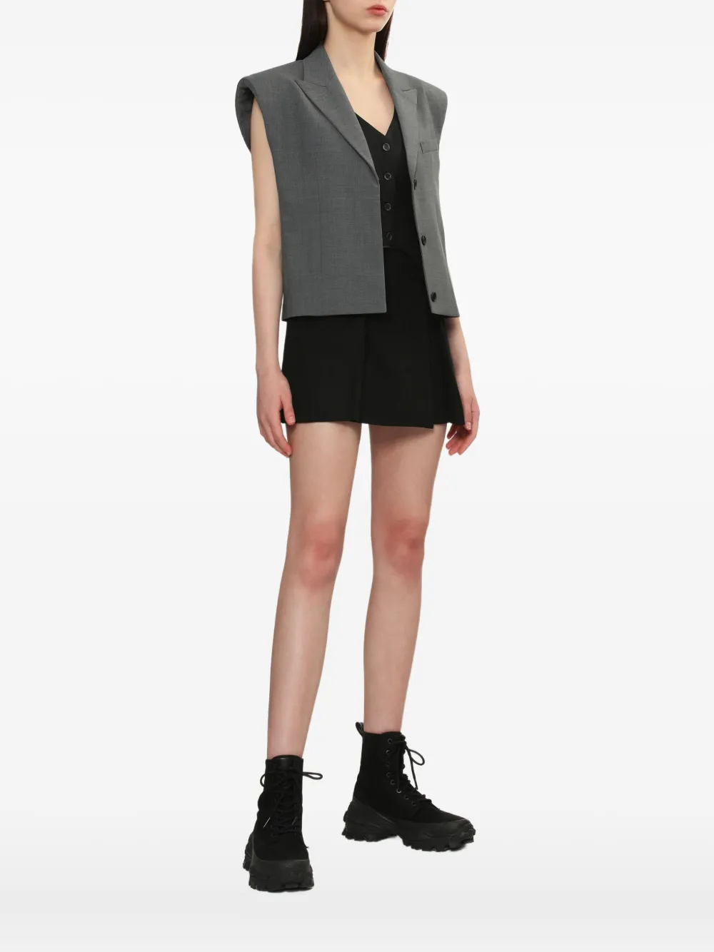 Juun.J shoulder-pads sleeveless vest Grijs