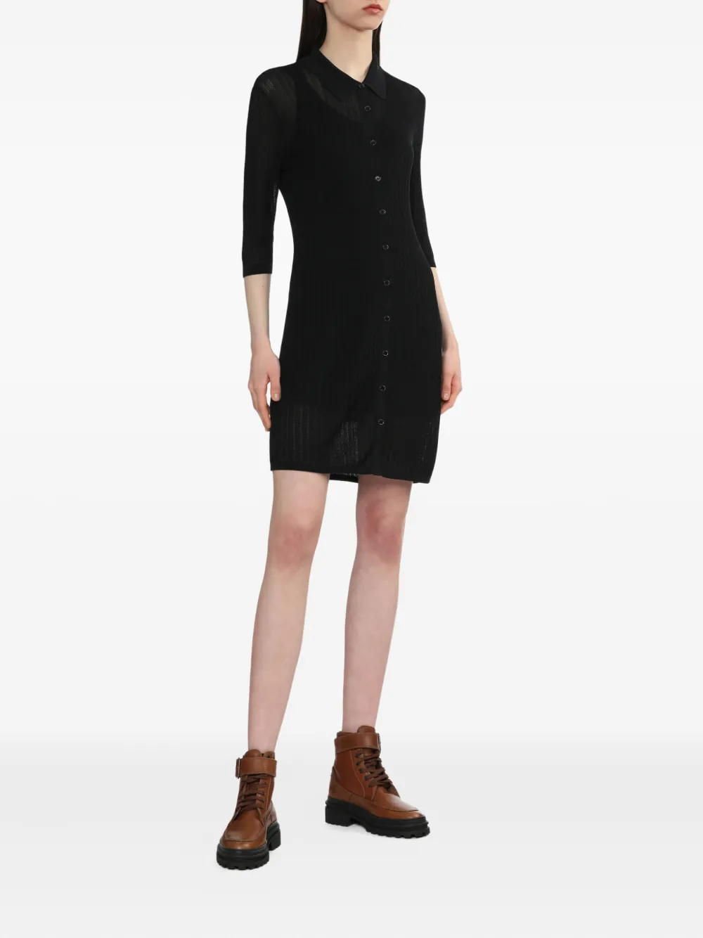 Helmut Lang Geribbelde jurk met knopen Zwart