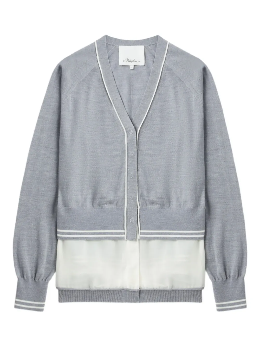 3.1 Phillip Lim chiffon-trim V-neck wool cardigan - グレー 3.1 Phillip Lim chiffon-trim V-neck wool cardigan - グレー