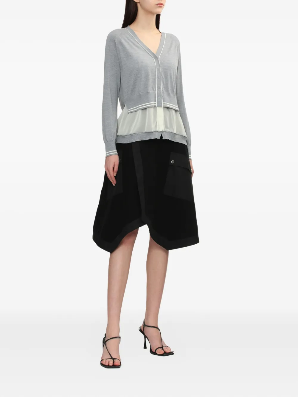 3.1 Phillip Lim Wollen vest met V-hals en chiffon afwerking Grijs