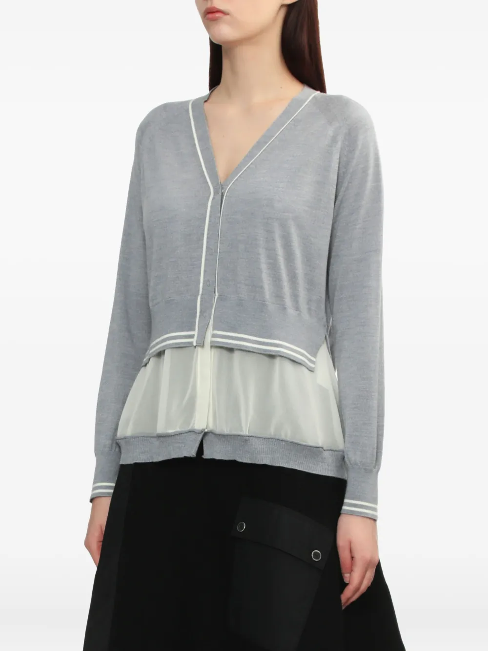 3.1 Phillip Lim Wollen vest met V-hals en chiffon afwerking Grijs