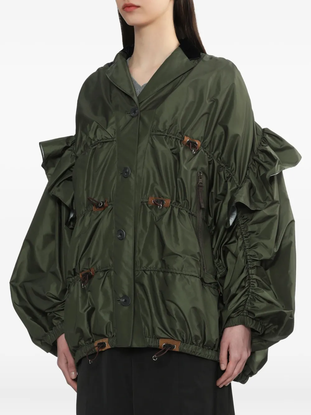 Kolor Button-up jack met ruches Groen