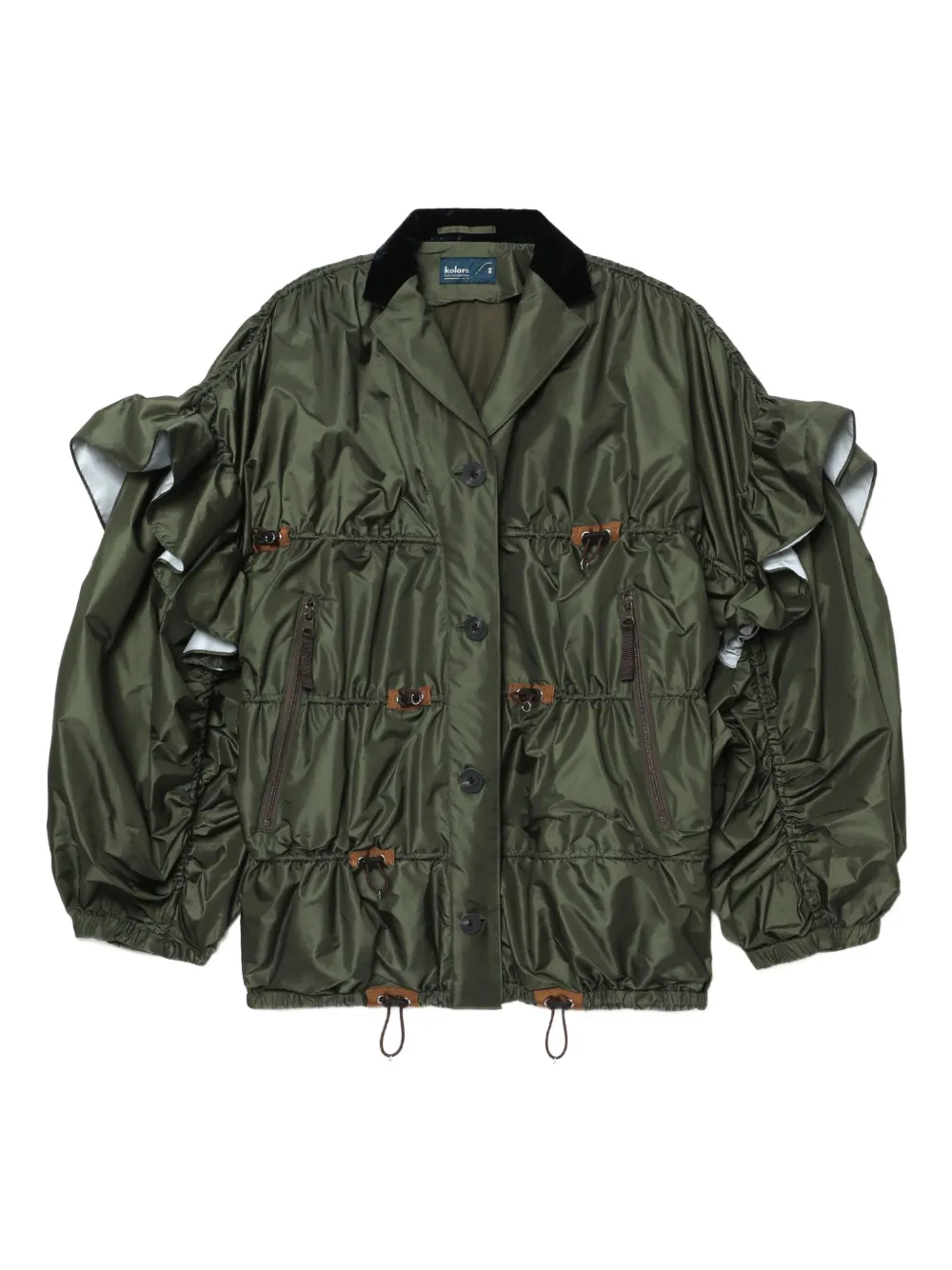 Kolor Button-up jack met ruches Groen