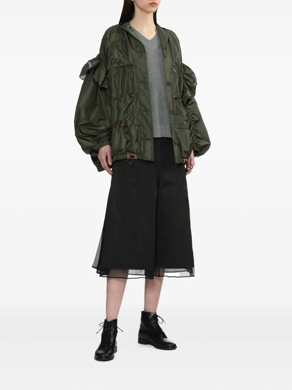 Kolor Button-up jack met ruches Groen
