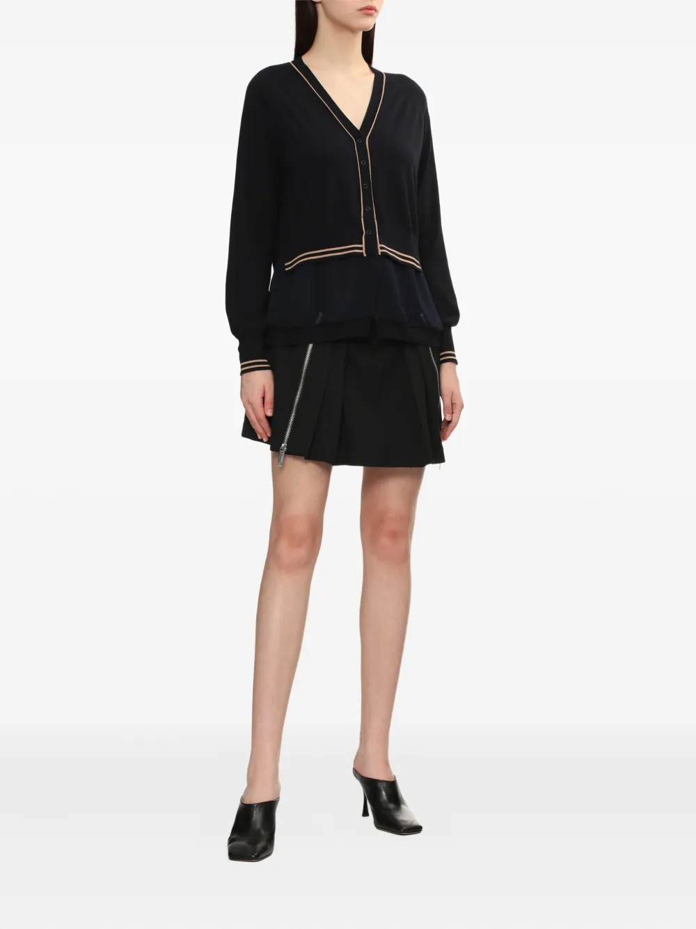 3.1 Phillip Lim Wollen vest met V-hals en chiffon afwerking Blauw