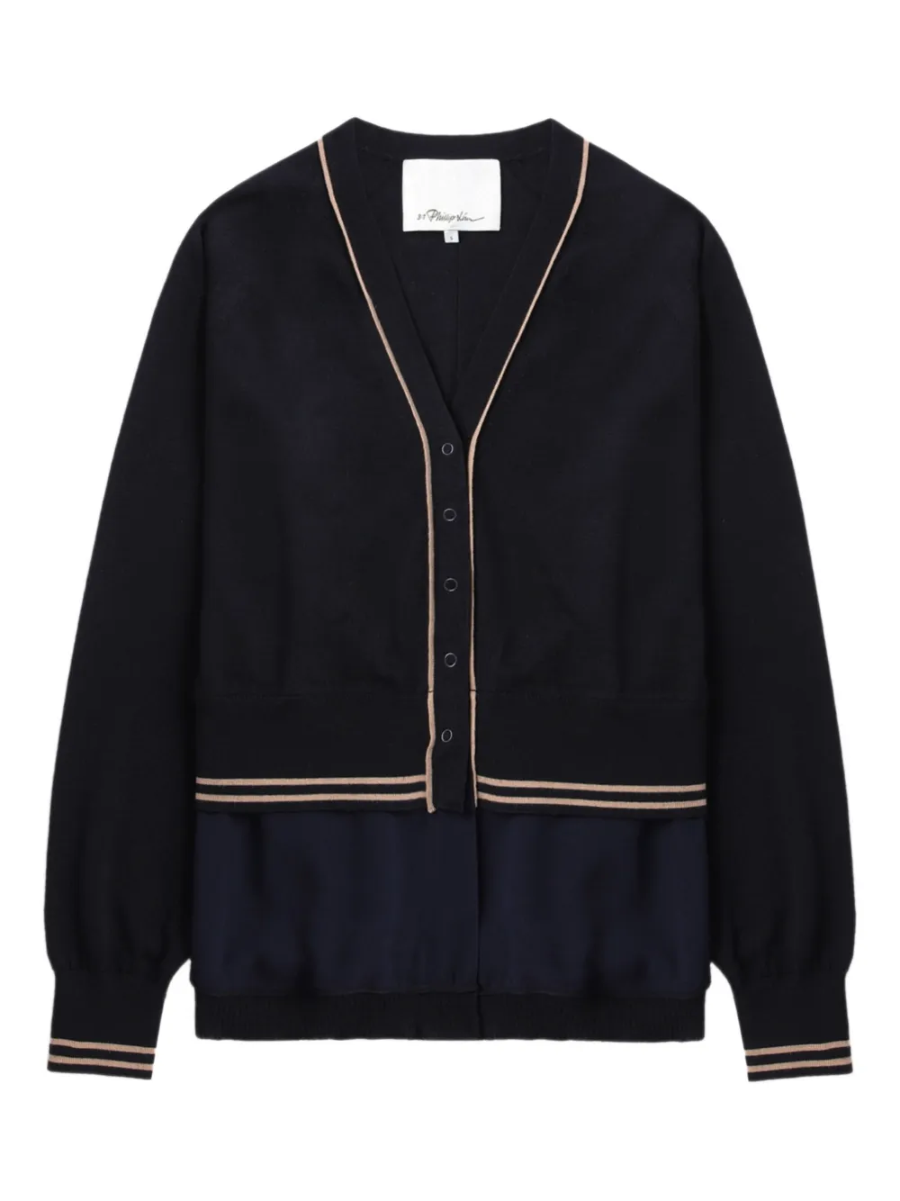 3.1 Phillip Lim chiffon-hem V-neck wool cardigan - ブルー 3.1 Phillip Lim chiffon-hem V-neck wool cardigan - ブルー