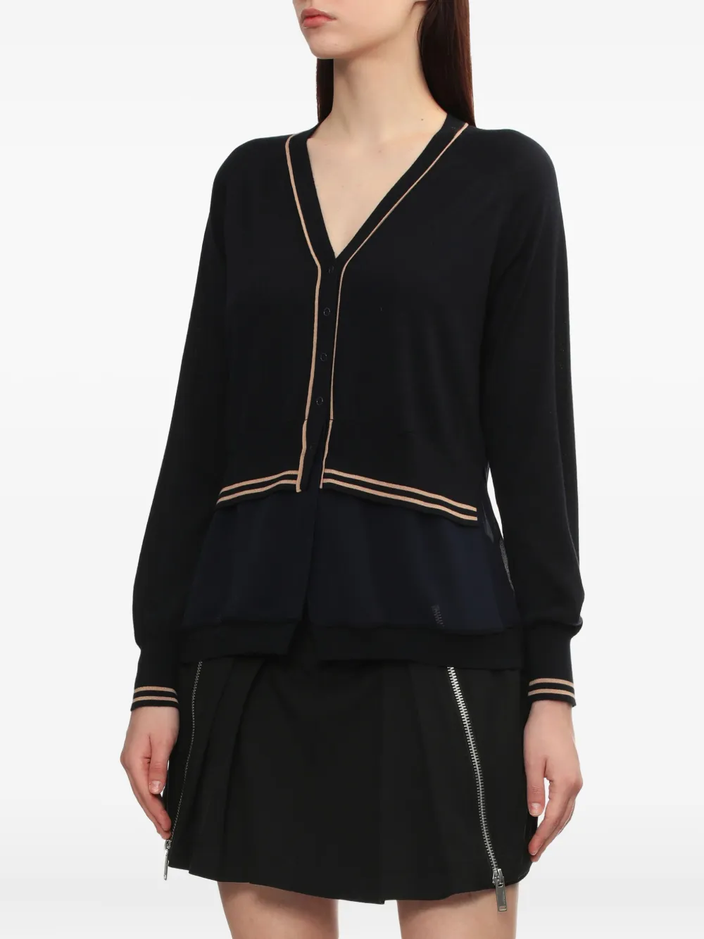 3.1 Phillip Lim Wollen vest met V-hals en chiffon afwerking Blauw