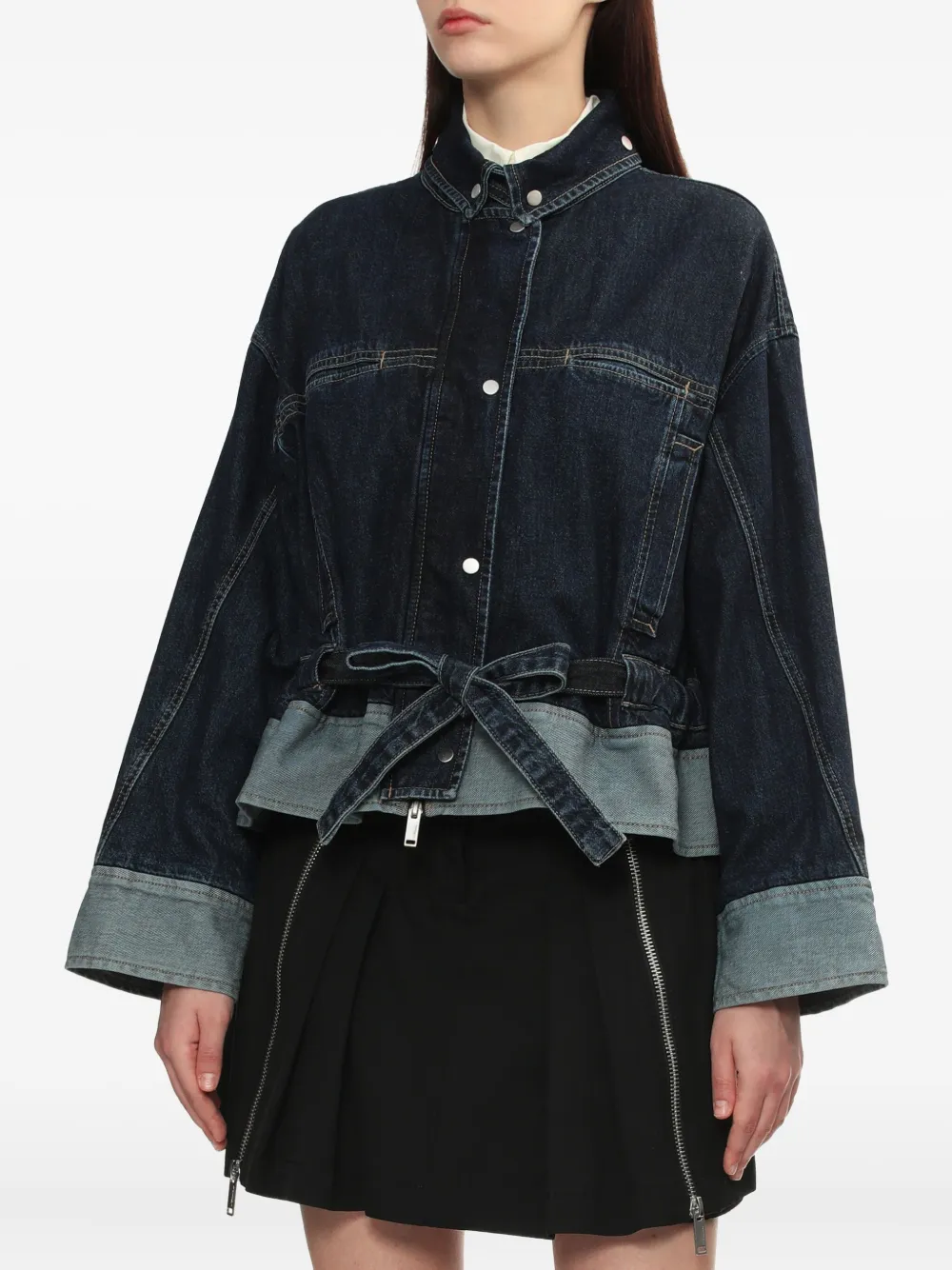 3.1 Phillip Lim Denim jack met contrasterend vlak en ceintuur Blauw