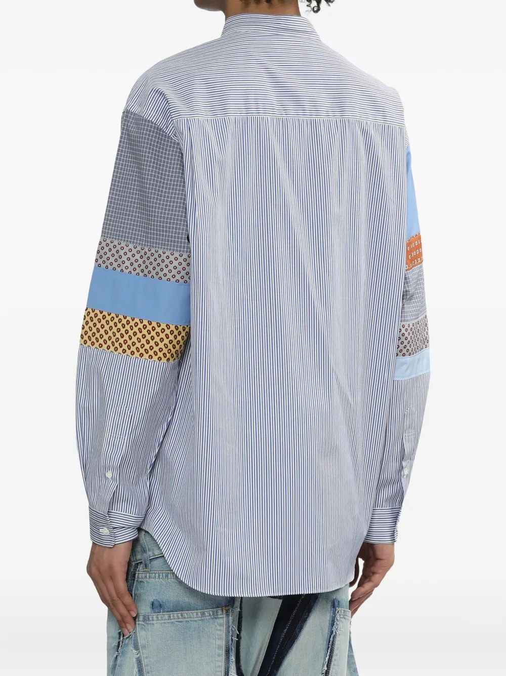 Comme des Garçons Homme striped patchwork shirt Blauw