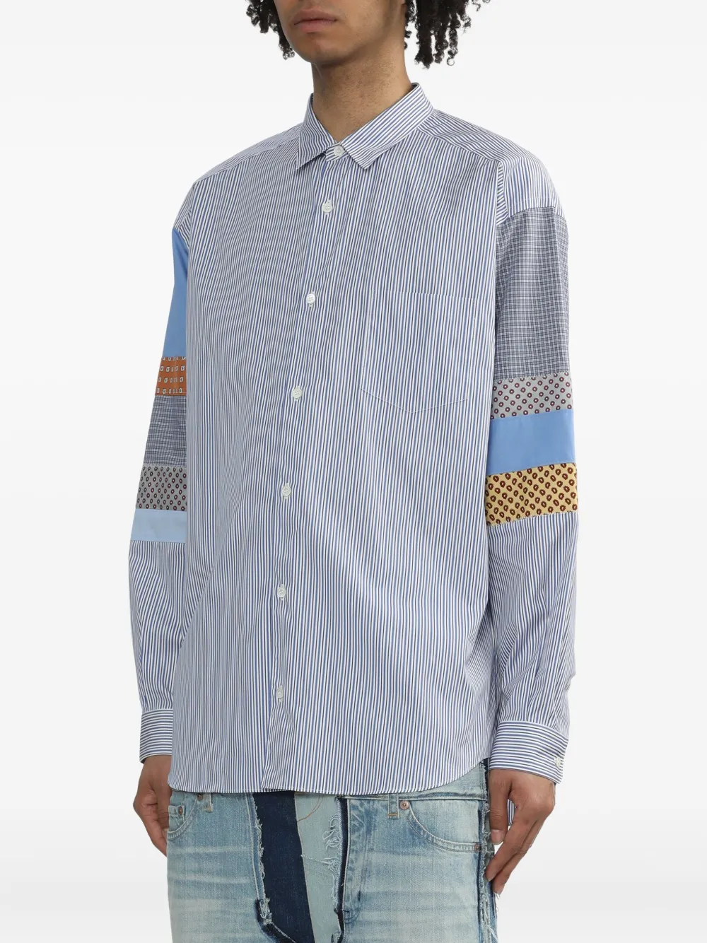 Comme des Garçons Homme striped patchwork shirt Blauw