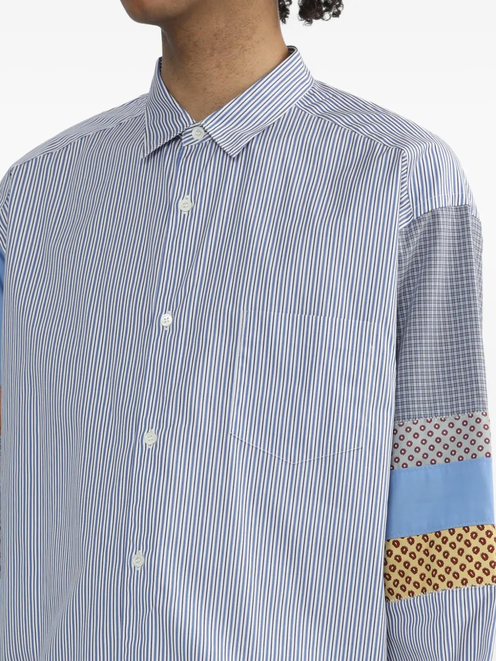 Comme des Garçons Homme striped patchwork shirt Blauw