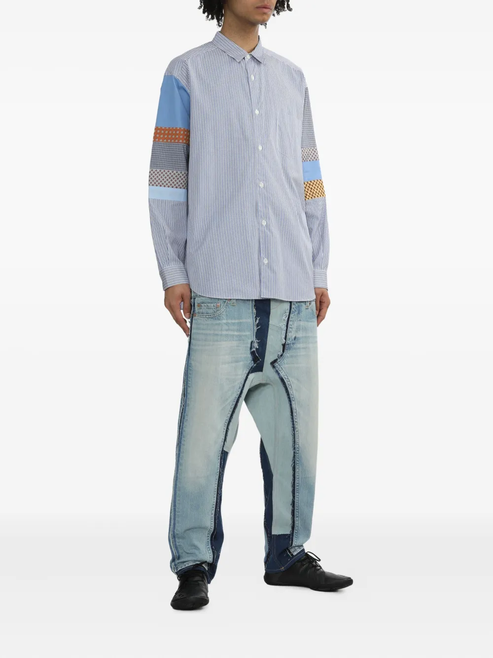 Comme des Garçons Homme striped patchwork shirt Blauw