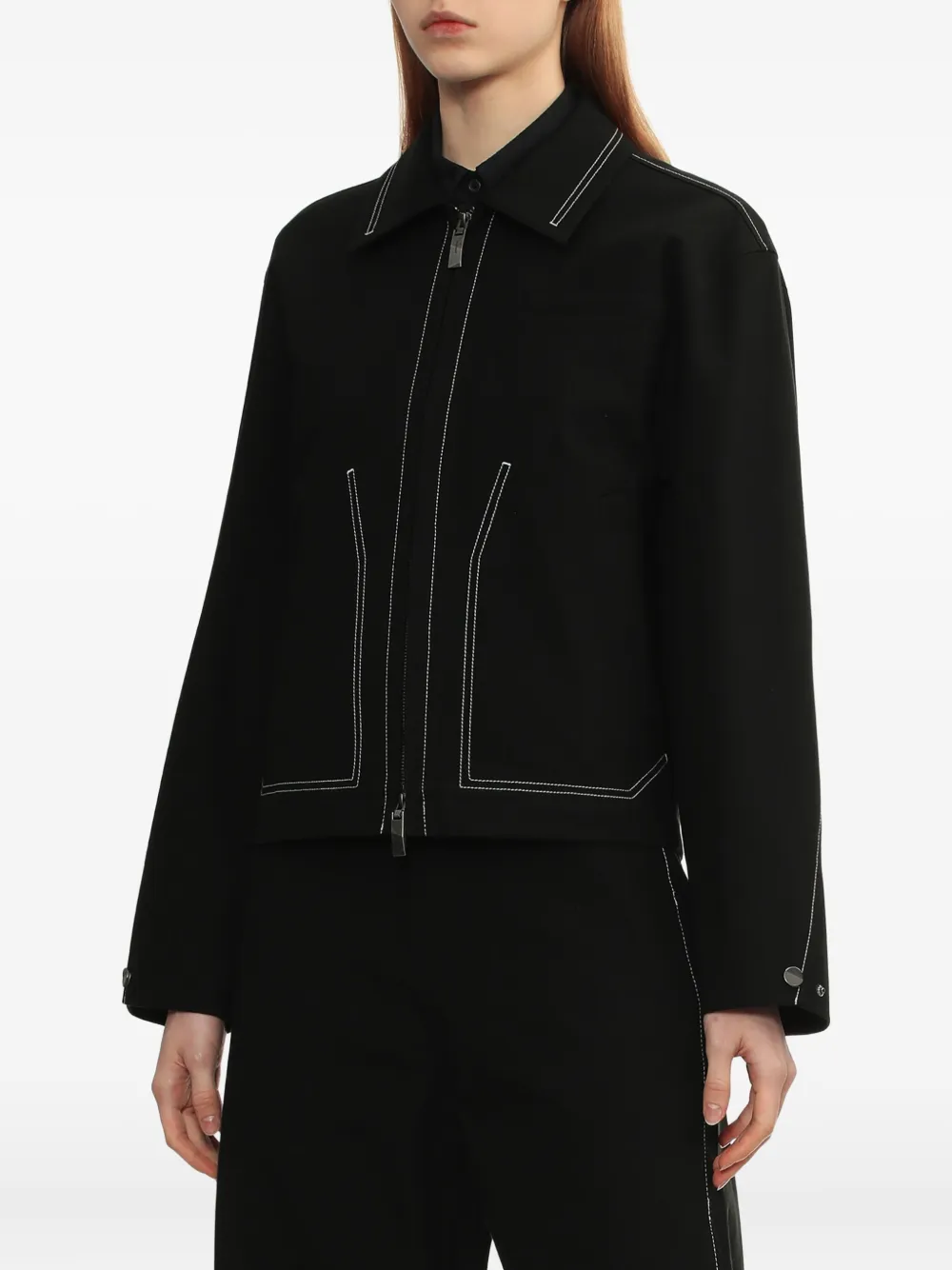 contrast-stitch zip-up jacket