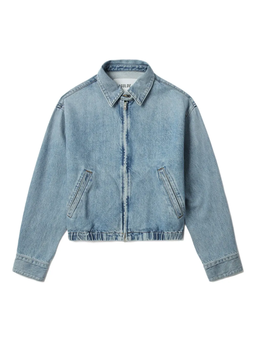 AGOLDE Nile zip-front elastic-waist denim jacket Blauw