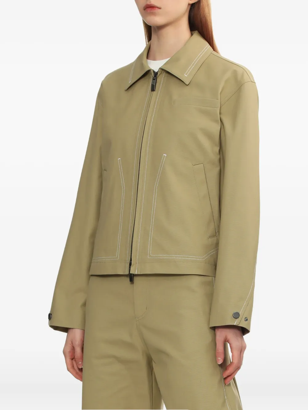 Ader Error Contrast-stitch Zip-up Jacket In Neutral