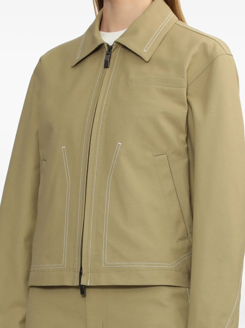 Ader Error Contrast-stitch Zip-up Jacket In Neutral