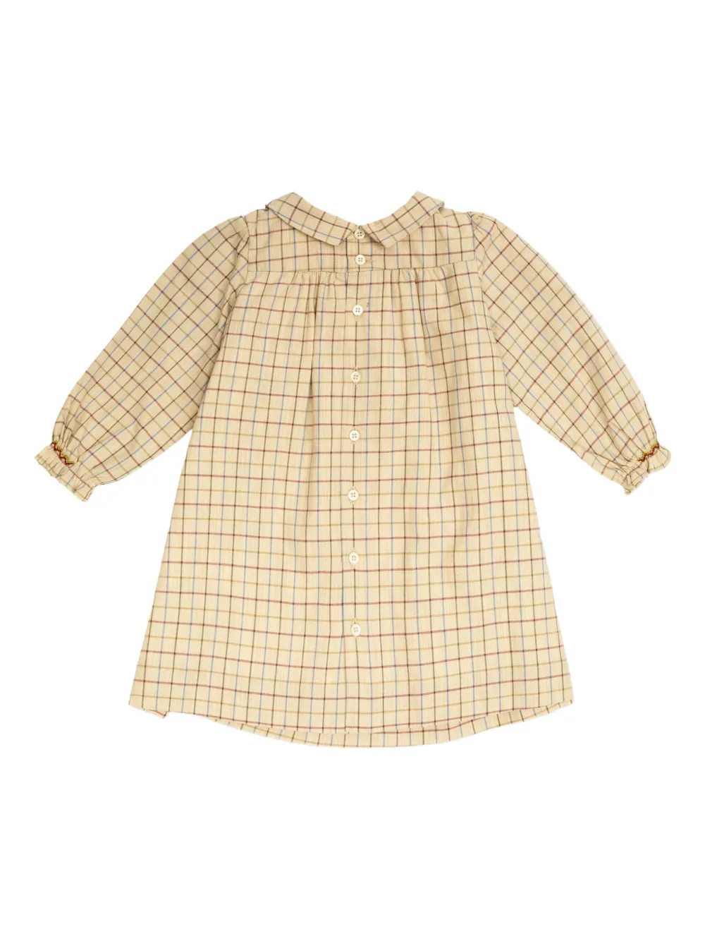 Bonpoint Geruite gesmockte jurk Beige