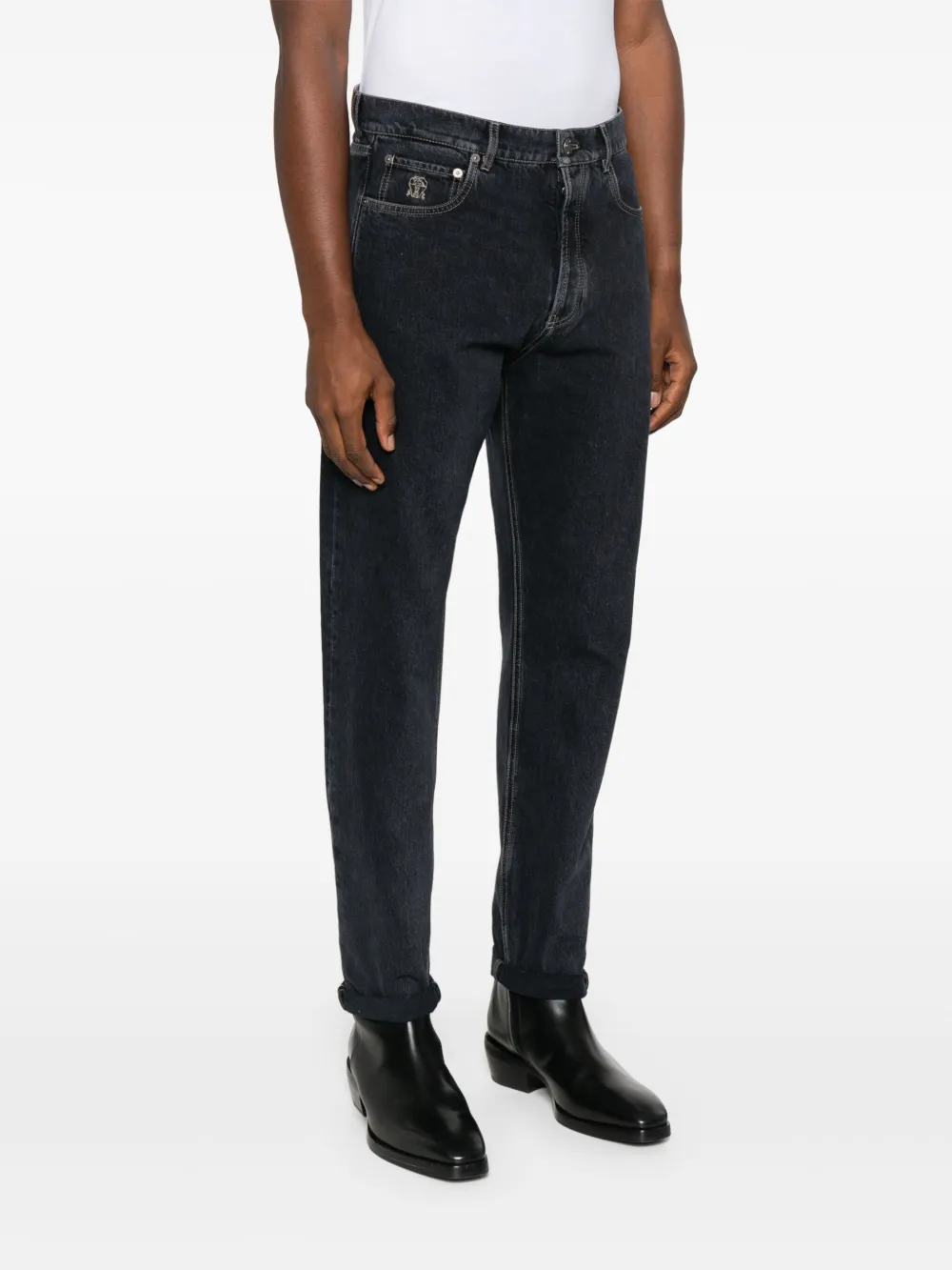 Brunello Cucinelli Jeans met geborduurd logo Blauw