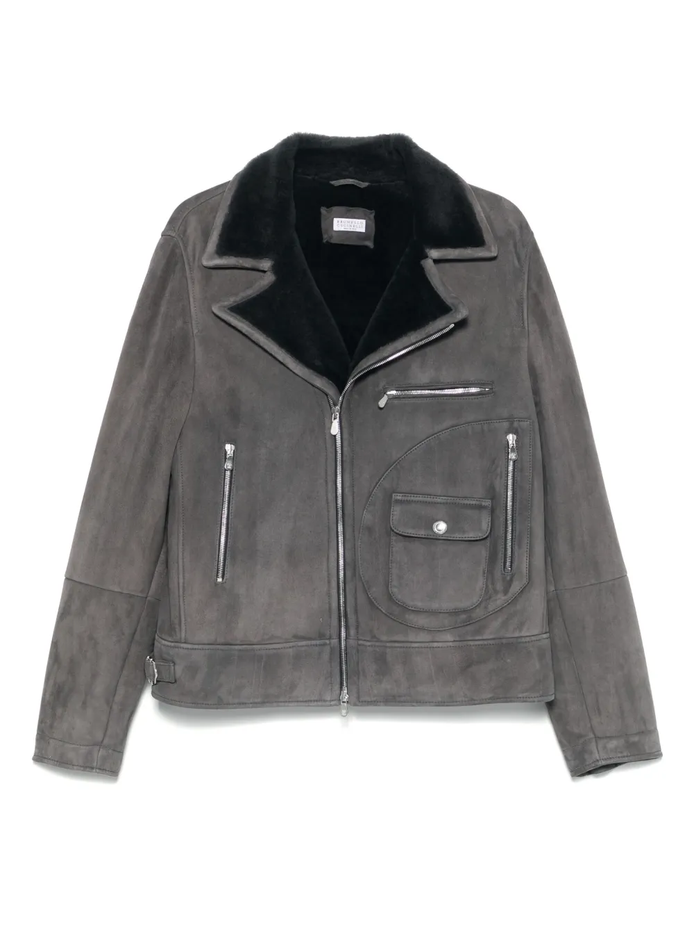 Brunello Cucinelli suede biker jacket | Grey | Image 1