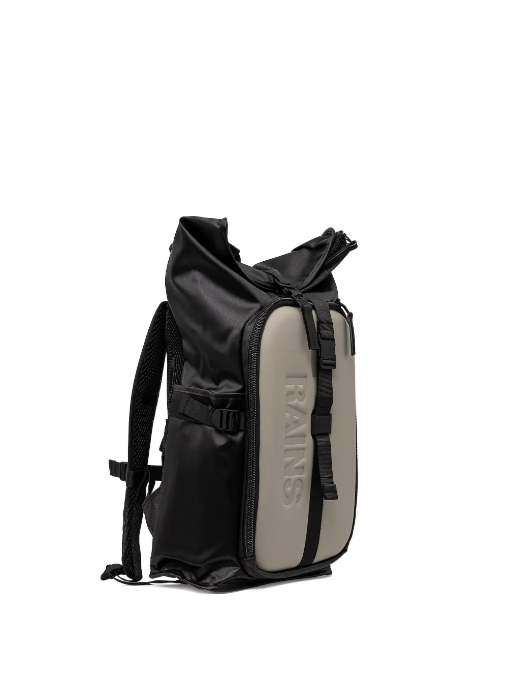 Rains Roll-top Panelled Backpack In Black